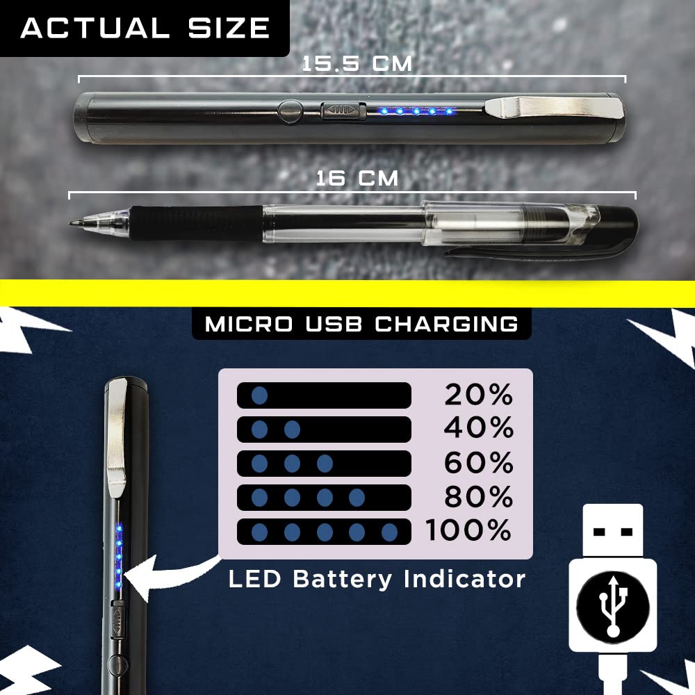 Streetwise Pain Pen 25,000,000 Stun Gun Pen for Self Defense - Tactical Stun Pen for Women and Men, USB Rechargeable, Battery Indicator, Durable Clip, Compact and Concealable for Protection