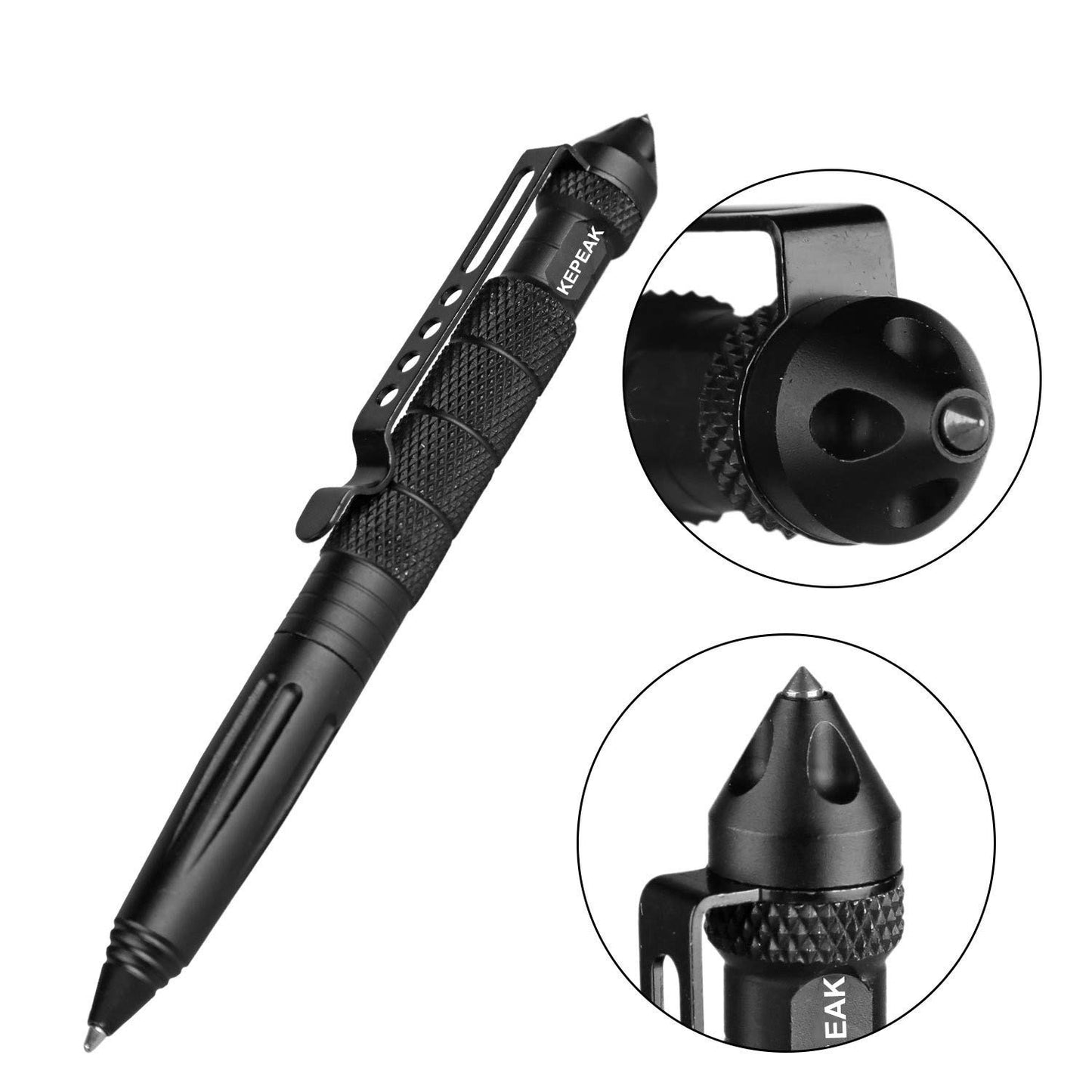 KEPEAK Military Tactical Pen, Professional Self Defense Pen, Emergency Glass Breaker Pen - Tungsten Steel, Writing Tool with 6 Refill
