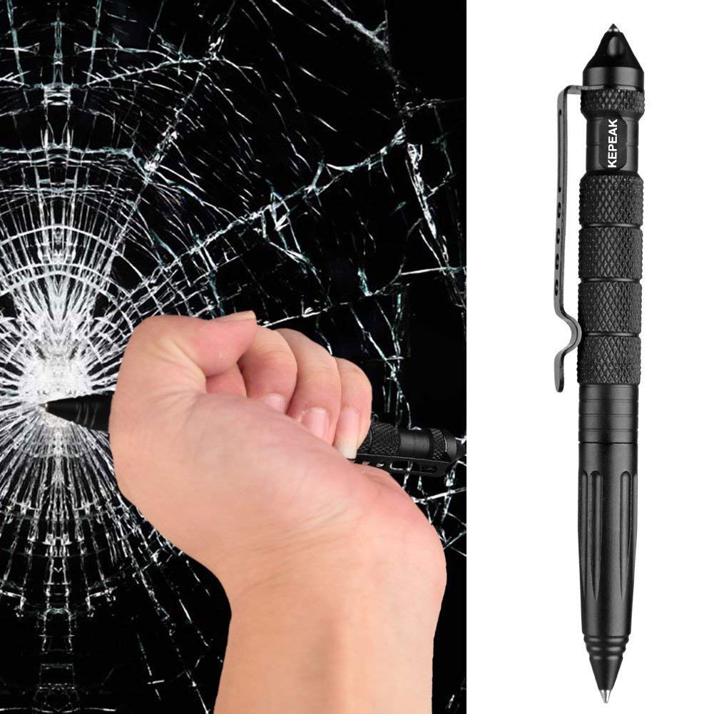 KEPEAK Military Tactical Pen, Professional Self Defense Pen, Emergency Glass Breaker Pen - Tungsten Steel, Writing Tool with 6 Refill