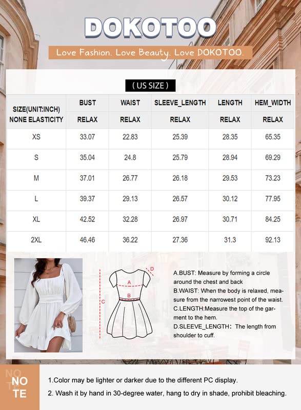 Dokotoo Square Neck Fall Dresses for Women Fashion 2024 Tie Back Lantern Long Sleeve Wedding Guest Dress Ruffle A-Line Beach Dress Elastic Waist Mini Casual Dress Pink X-Small