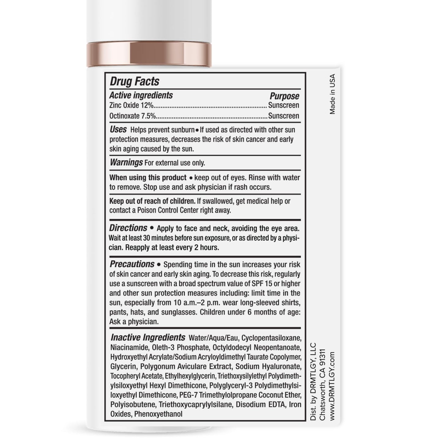 DRMTLGY Matte Anti-Aging Tinted Moisturizer with SPF 46. Universal Tint. All-In-One Light Coverage Matte Tinted Face Sunscreen with Broad Spectrum Protection Against UVA and UVB Rays. 1.7 oz