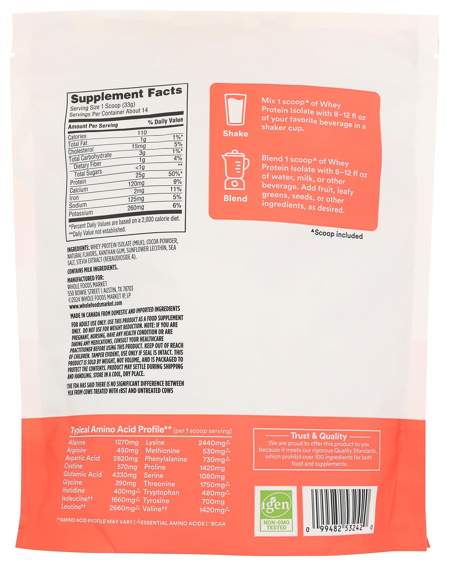 365 By Whole Foods Market, Protein Powder Whey Isolate Chocolate, 16 Ounce